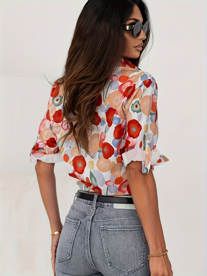 Women's Floral Button Blouse – Relaxed Long Sleeve Blouse
