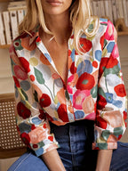 Women's Floral Button Blouse – Relaxed Long Sleeve Blouse