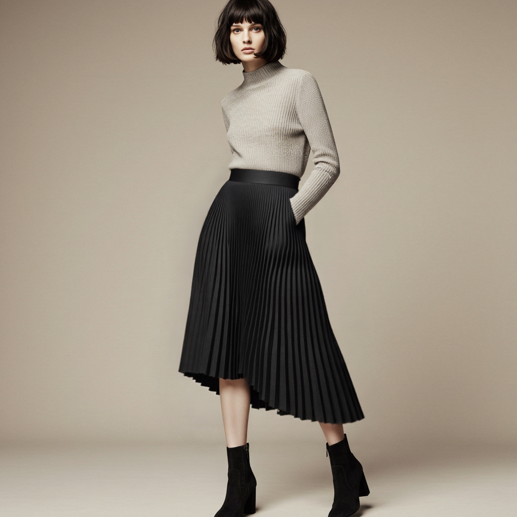 Women's Pleated Midi Skirt – High Waist A-Line Skirt