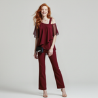 Women's Asymmetrical Cold Shoulder Set – Tailored Top & Matching Trousers