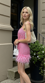 Women's Feather Sequin Cocktail Dress – Strappy Fringe Evening Party Dress