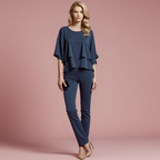 Women's Asymmetrical Cold Shoulder Set – Tailored Top & Matching Trousers