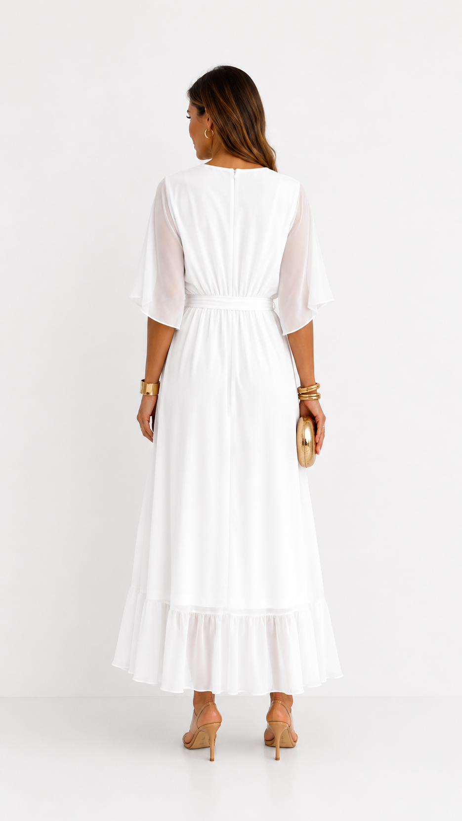 Women's V-Neck Wrap Dress – Tie Waist Flowy Occasion Dress