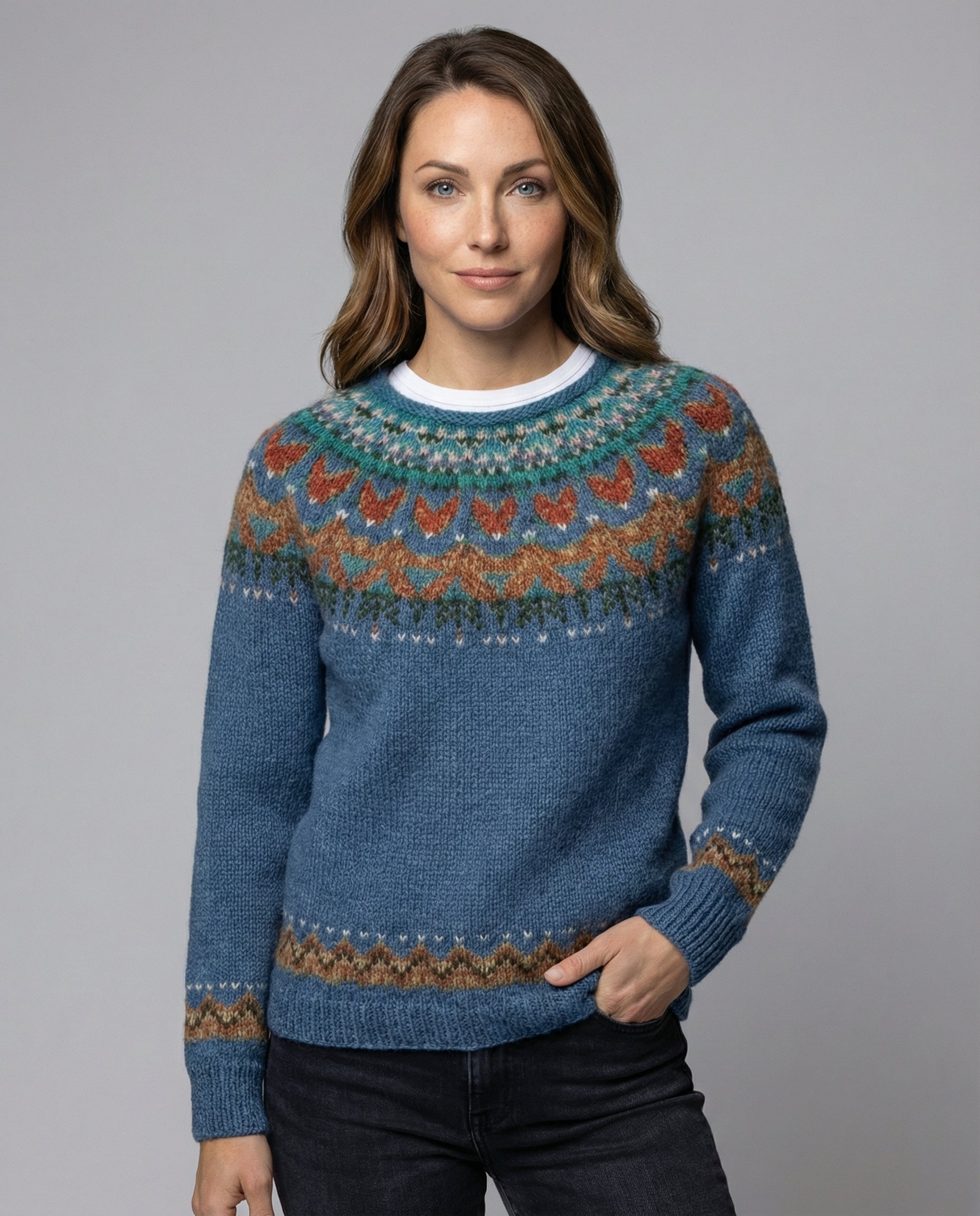 Women's Icelandic Pattern Sweater – Vintage Nordic Crew Neck Pullover