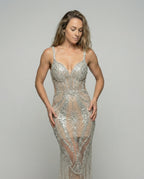 Women's Sparkle V-Neck Midi Dress – Sleeveless Sequin Cocktail Dress