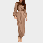 Women's Tailored Maxi Dress – Long Sleeve Fitted Waist Evening Dress