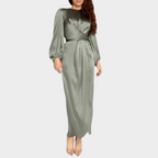 Women's Tailored Maxi Dress – Long Sleeve Fitted Waist Evening Dress