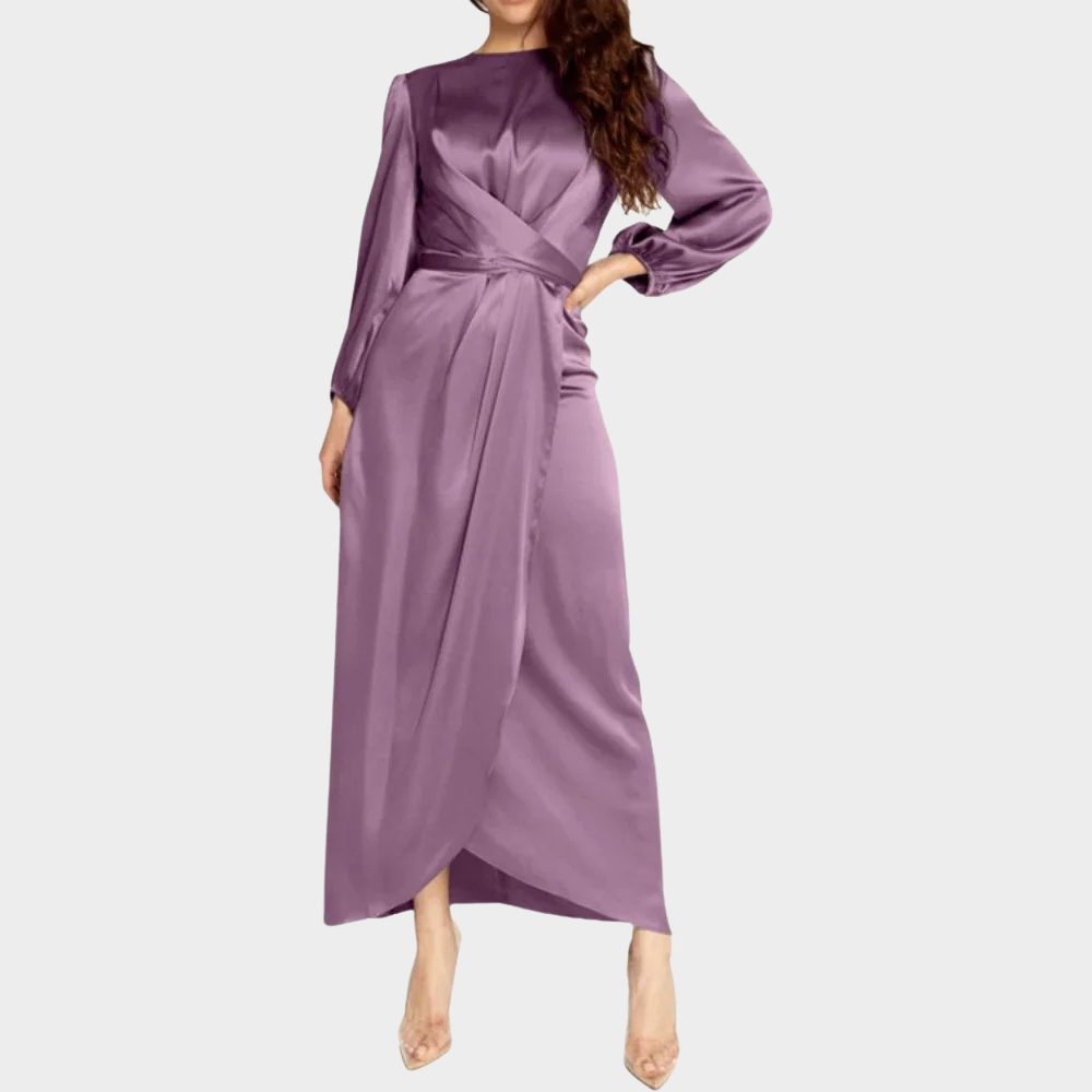 Women's Tailored Maxi Dress – Long Sleeve Fitted Waist Evening Dress