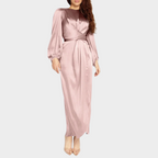 Women's Tailored Maxi Dress – Long Sleeve Fitted Waist Evening Dress