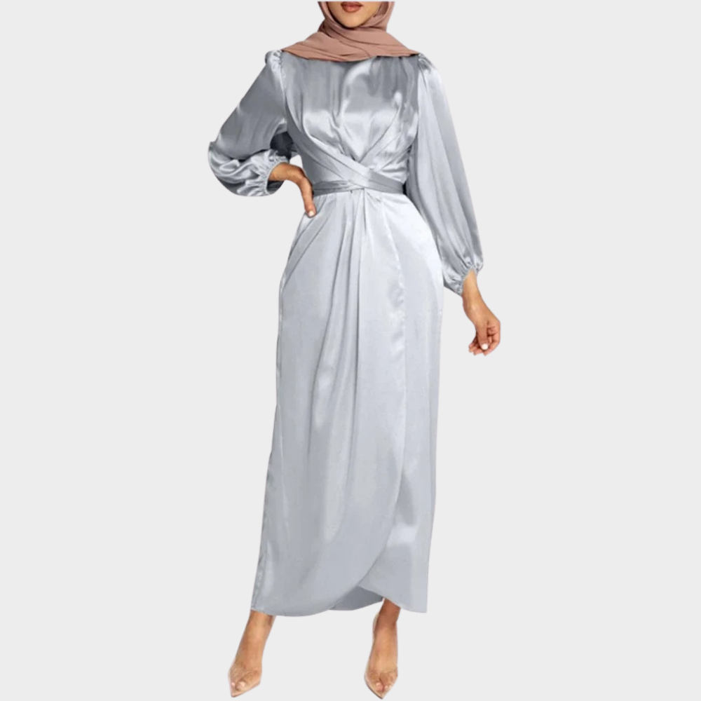 Women's Tailored Maxi Dress – Long Sleeve Fitted Waist Evening Dress