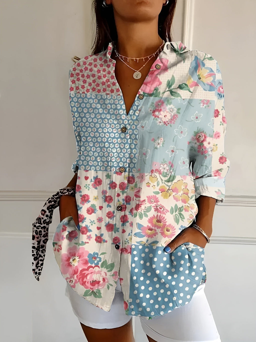 Women's Floral Blouse with Button Front and Relaxed Fit