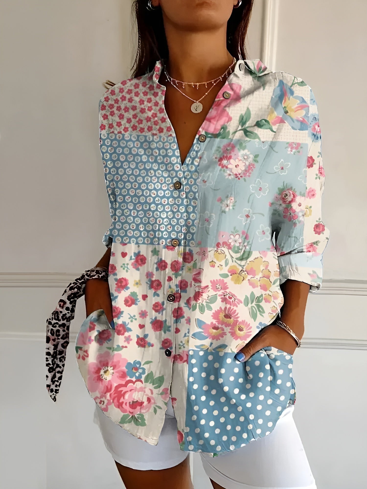 Women's Floral Blouse with Button Front and Relaxed Fit