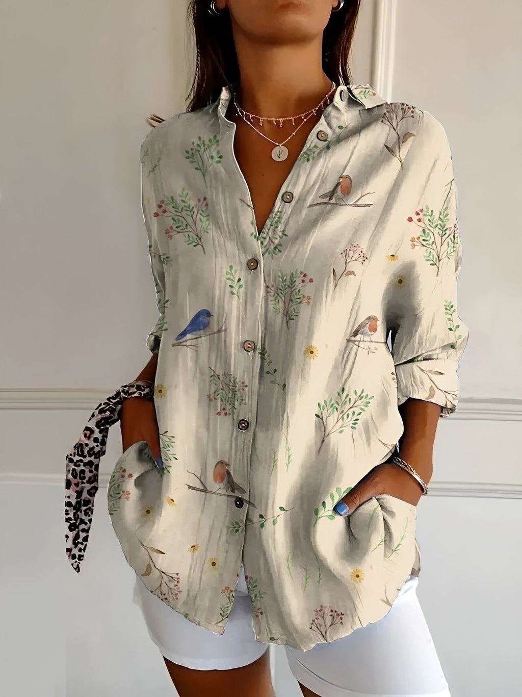 Women's Floral Blouse with Button Front and Relaxed Fit