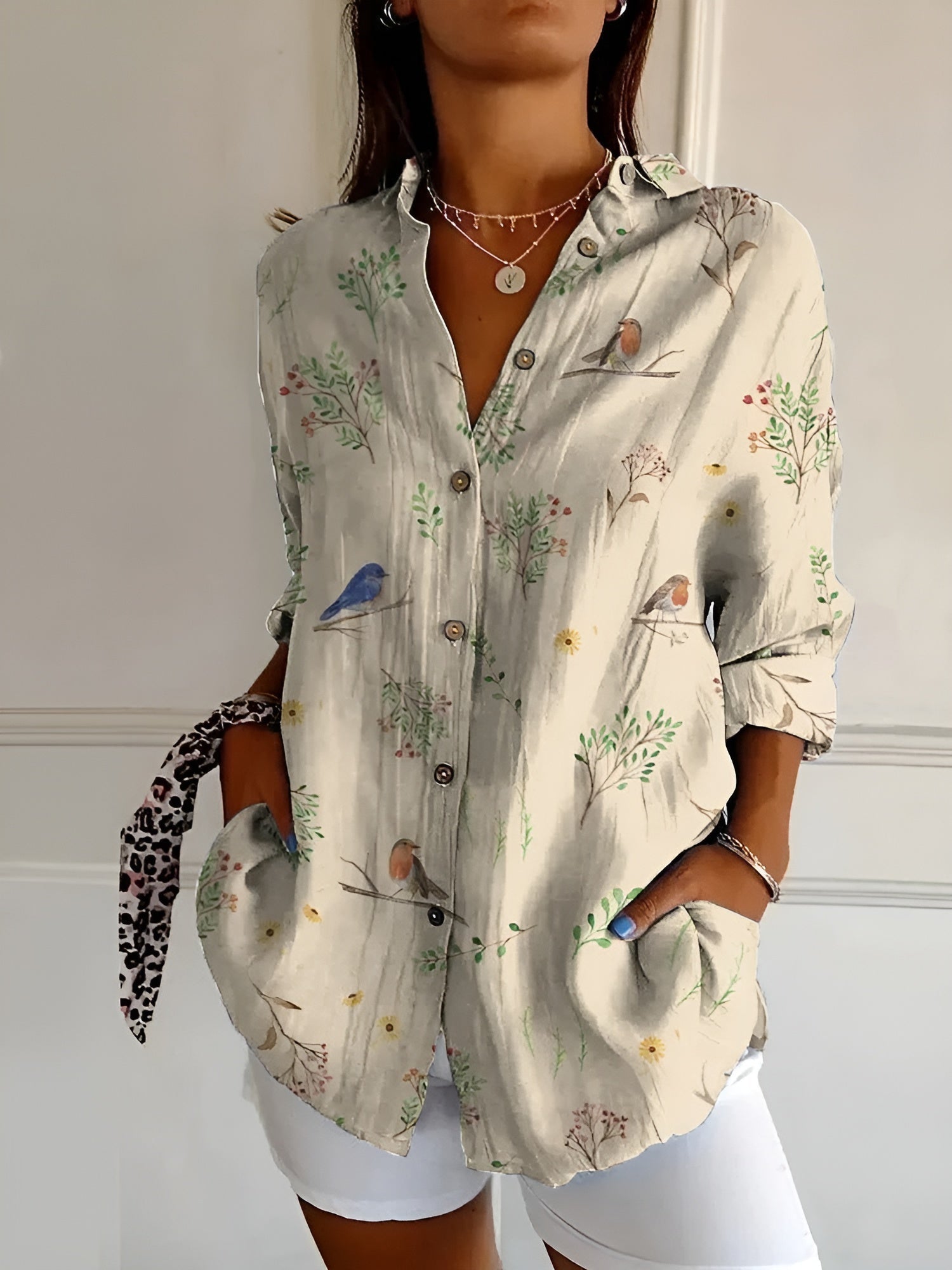 Women's Floral Blouse with Button Front and Relaxed Fit