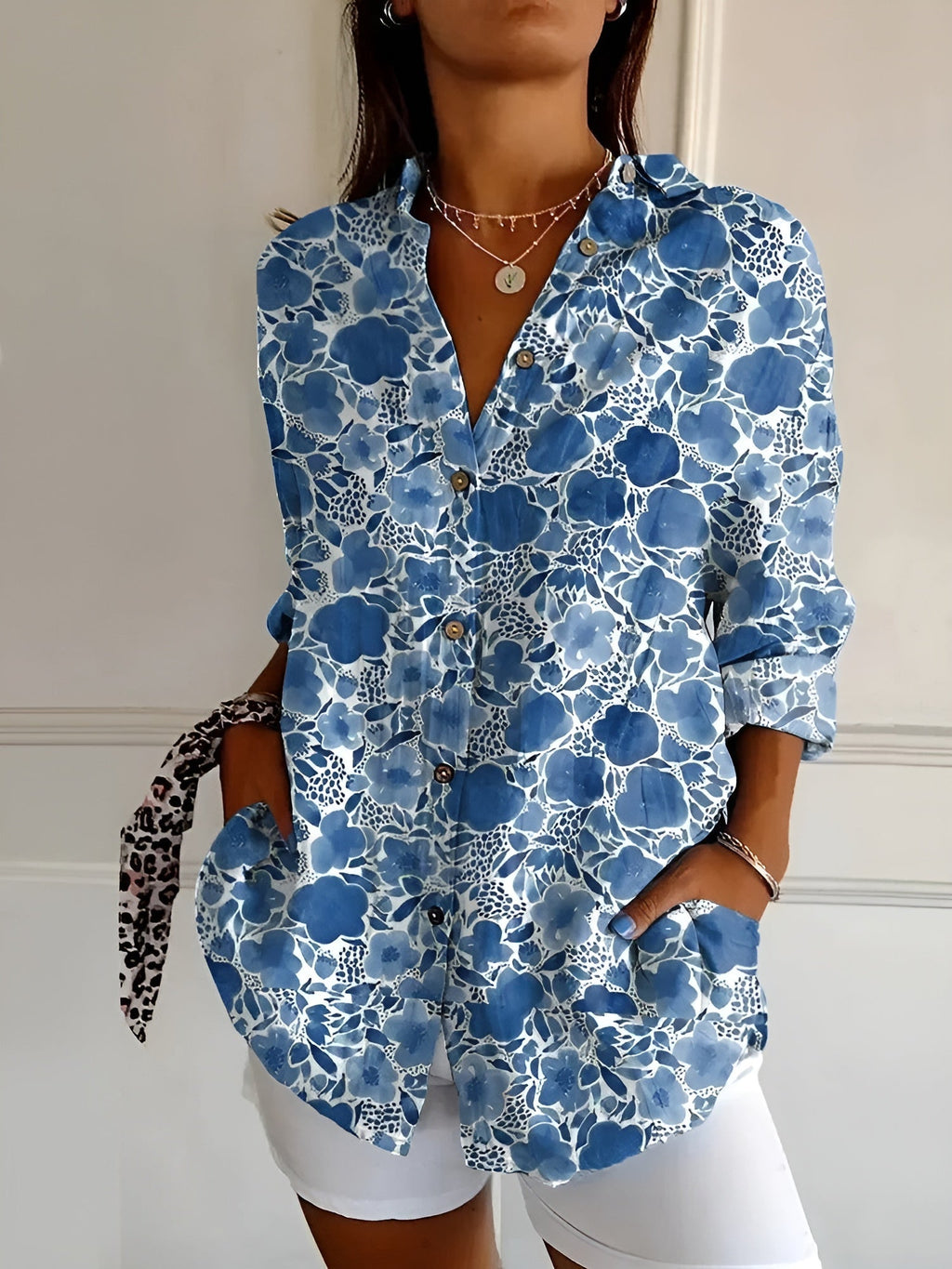 Women's Floral Blouse with Button Front and Relaxed Fit