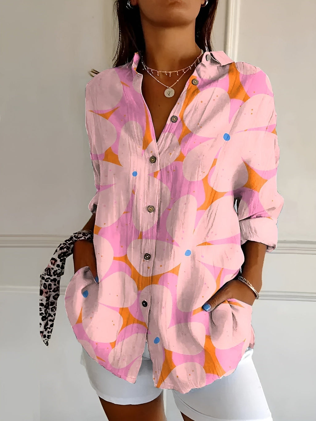 Women's Floral Blouse with Button Front and Relaxed Fit