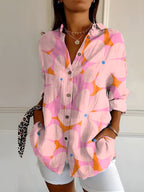 Women's Floral Blouse with Button Front and Relaxed Fit