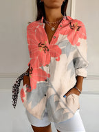 Women's Floral Blouse with Button Front and Relaxed Fit