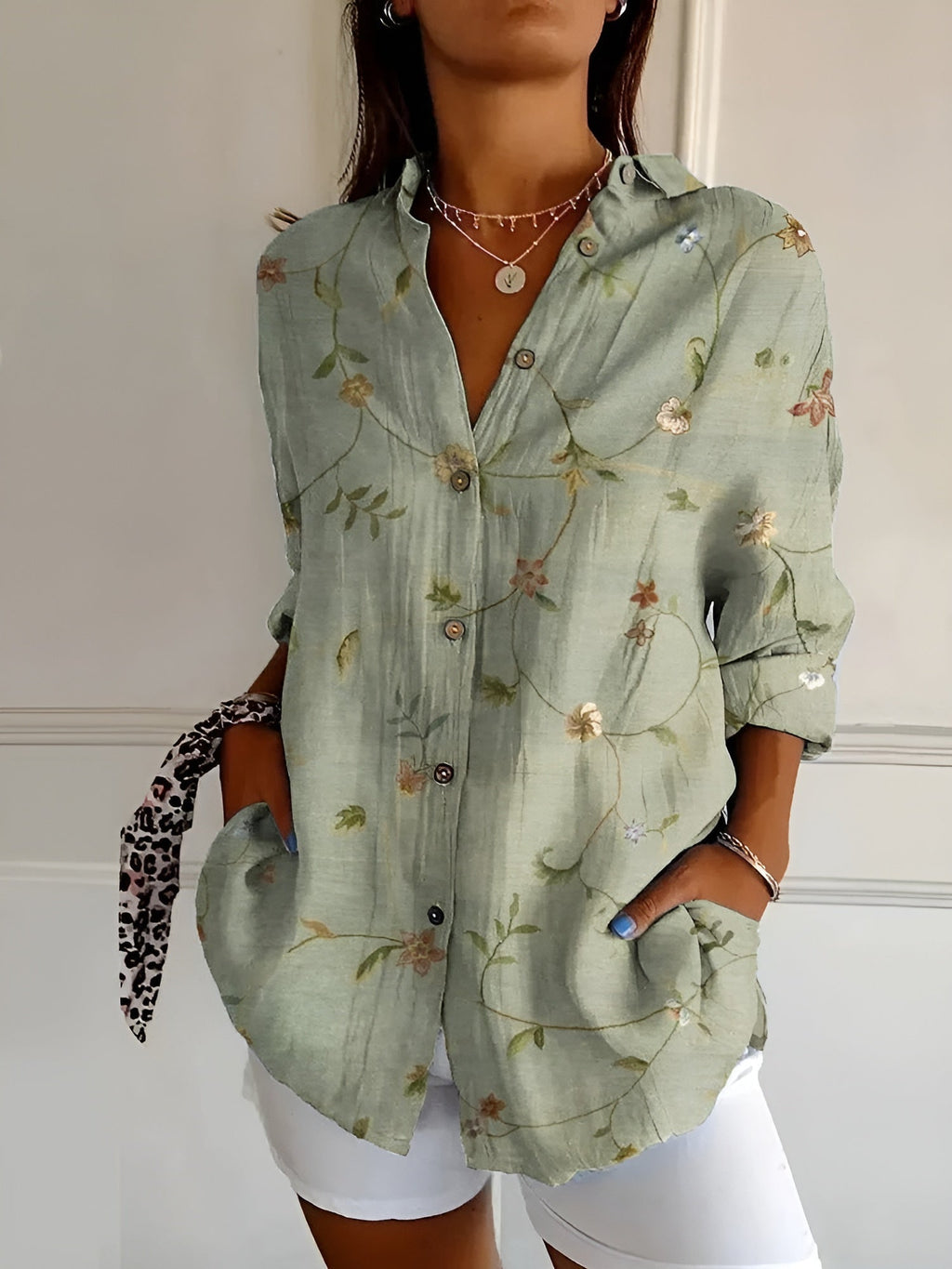 Women's Floral Blouse with Button Front and Relaxed Fit