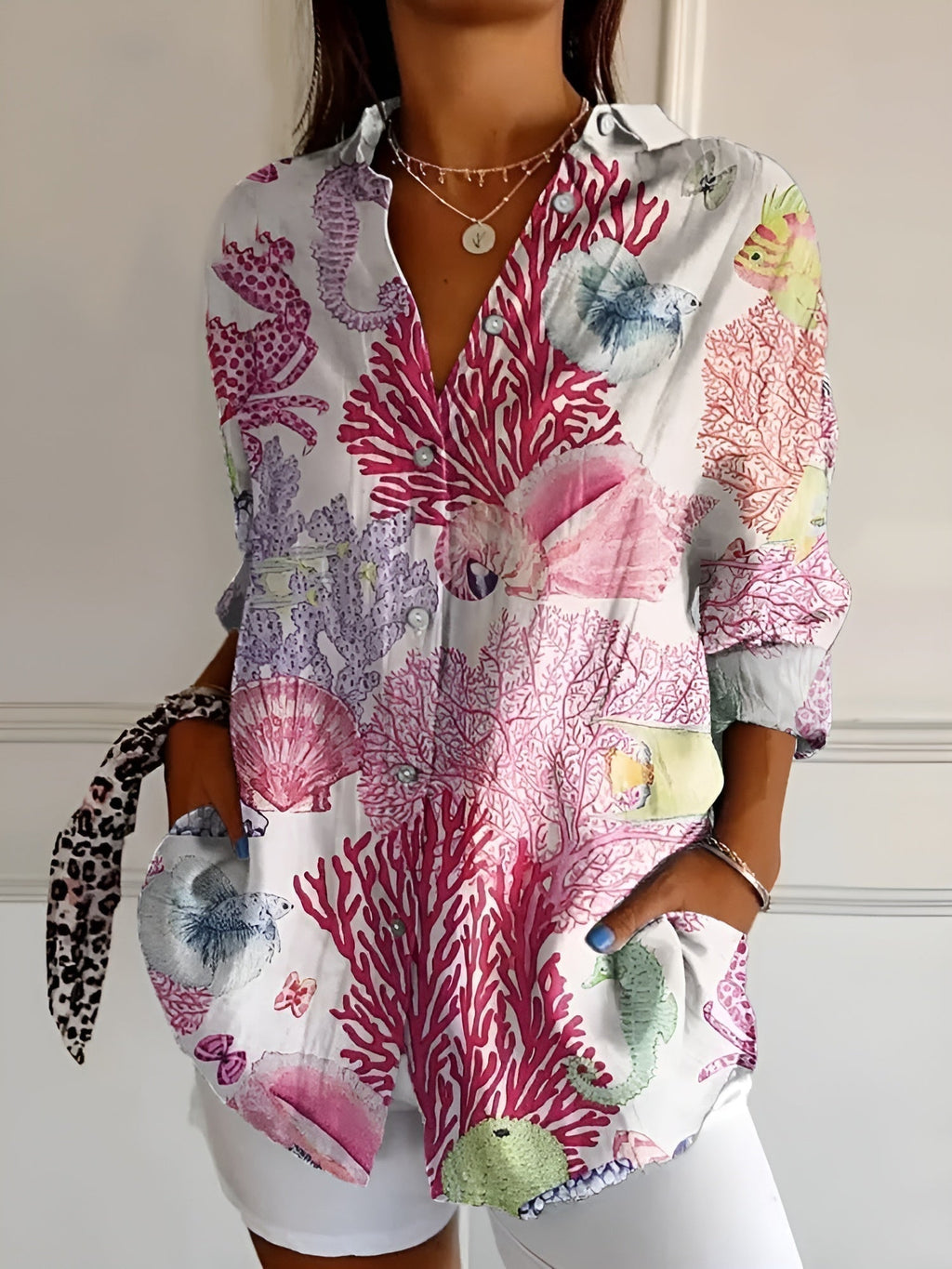 Women's Floral Blouse with Button Front and Relaxed Fit