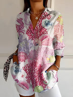 Women's Floral Blouse with Button Front and Relaxed Fit