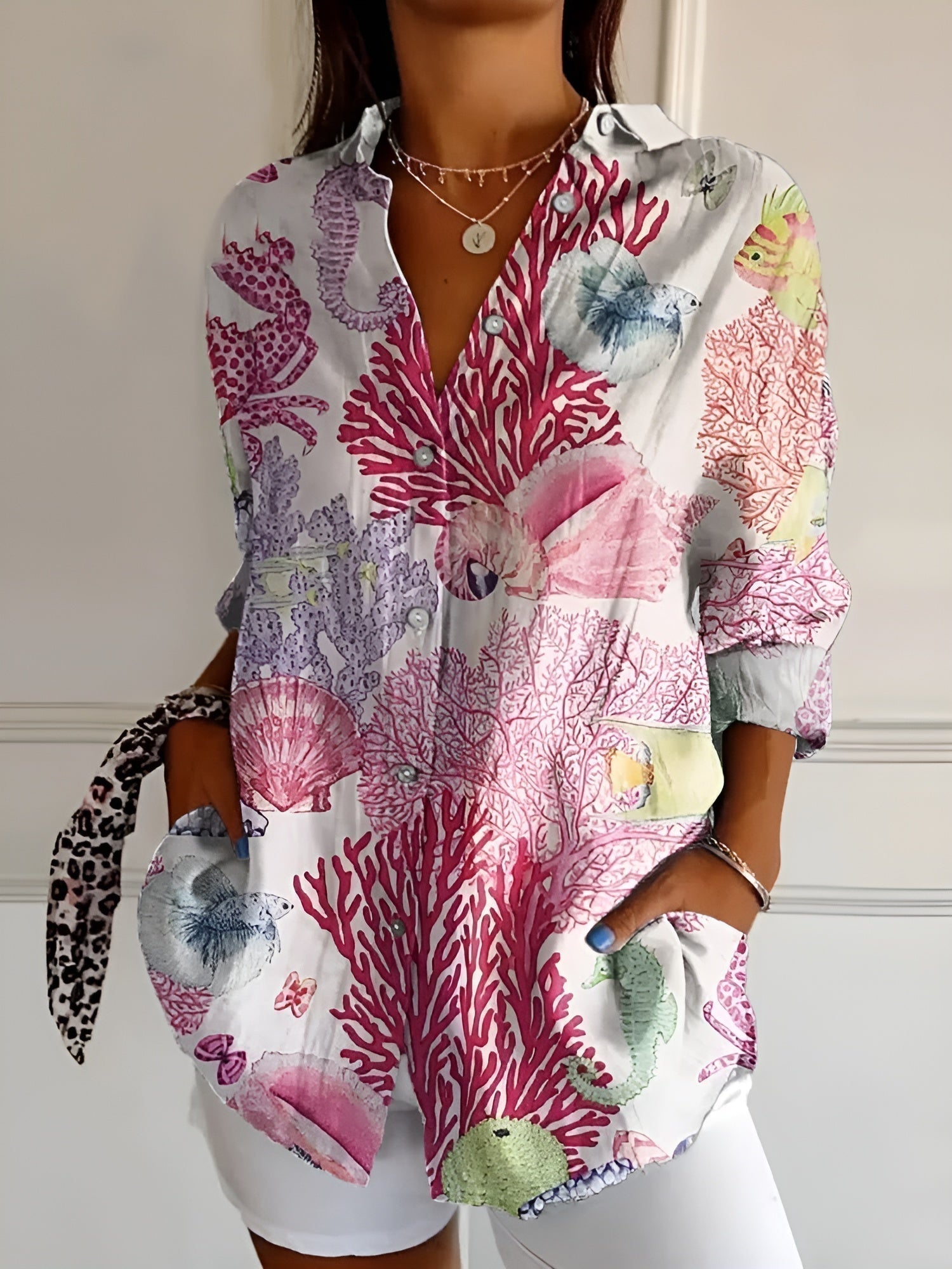 Women's Floral Blouse with Button Front and Relaxed Fit
