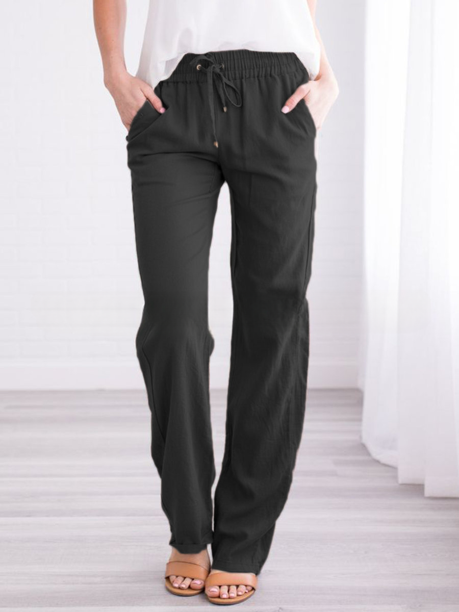 Women's Straight Leg Pull-On Pants – Lightweight Elastic Waist Trousers