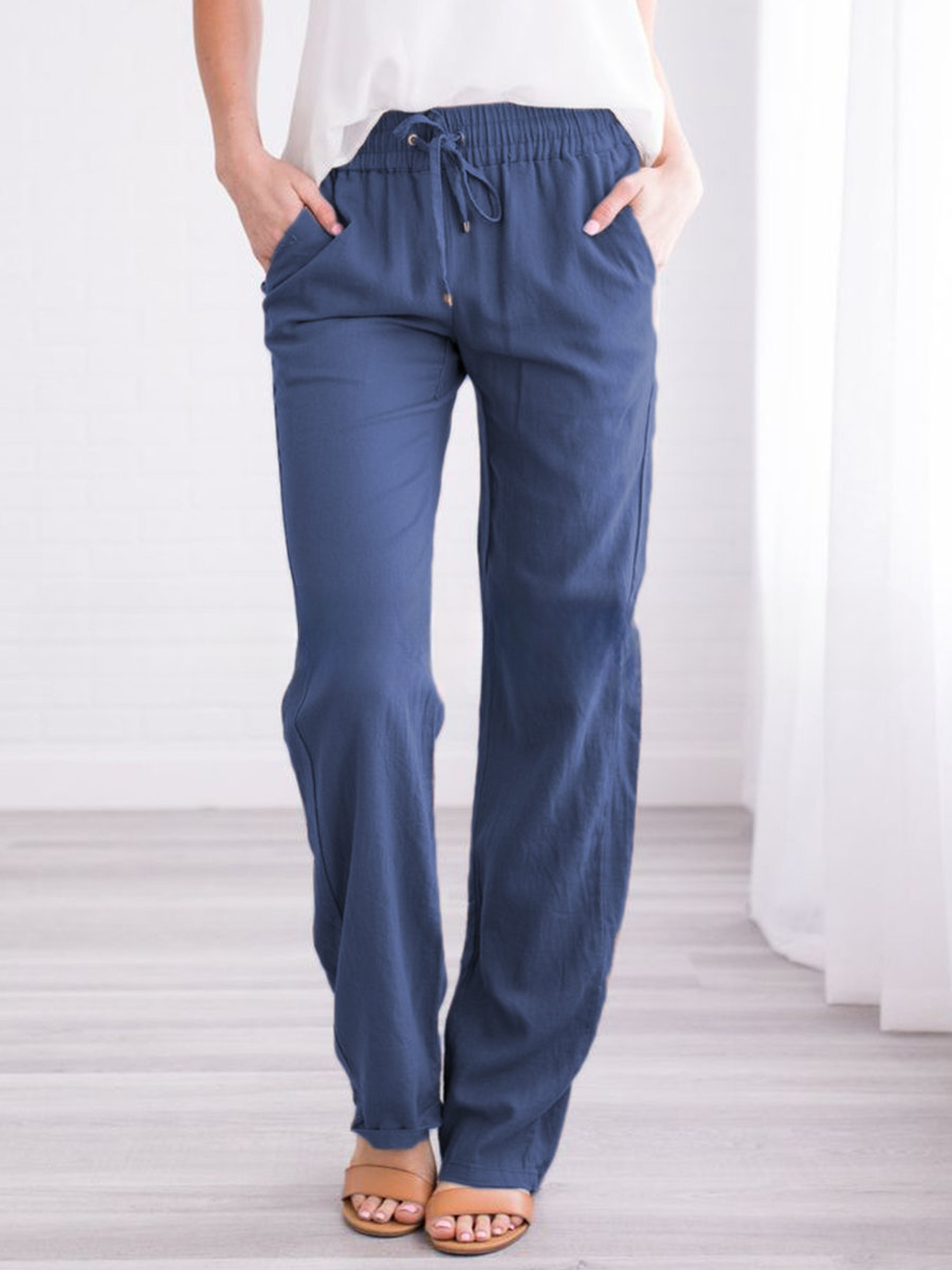 Women's Straight Leg Pull-On Pants – Lightweight Elastic Waist Trousers