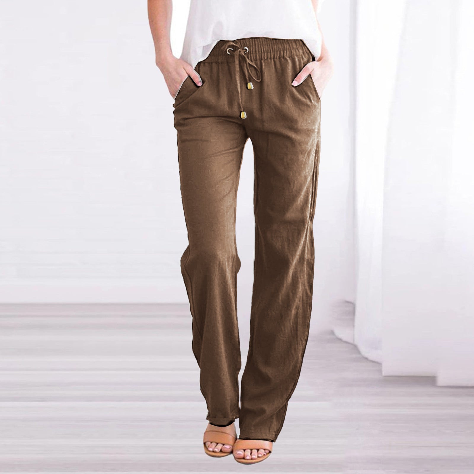 Women's Straight Leg Pull-On Pants – Lightweight Elastic Waist Trousers