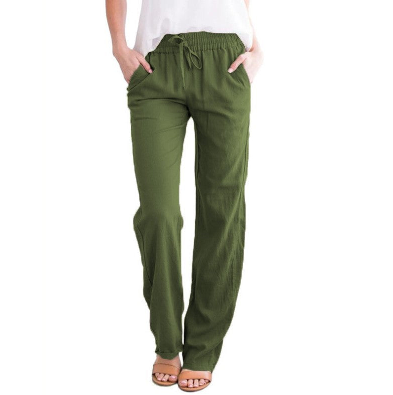 Women's Straight Leg Pull-On Pants – Lightweight Elastic Waist Trousers