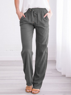 Women's Straight Leg Pull-On Pants – Lightweight Elastic Waist Trousers
