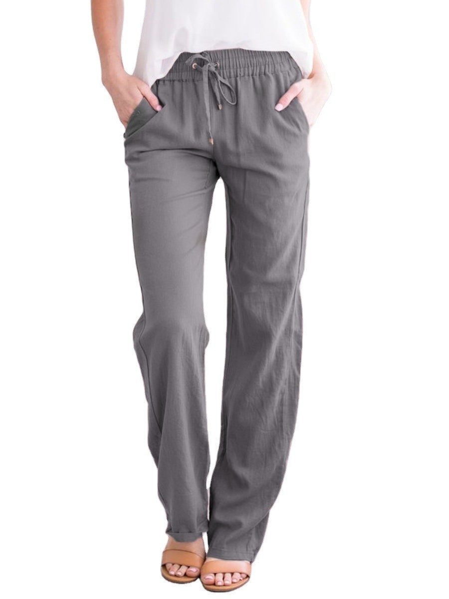 Women's Straight Leg Pull-On Pants – Lightweight Elastic Waist Trousers