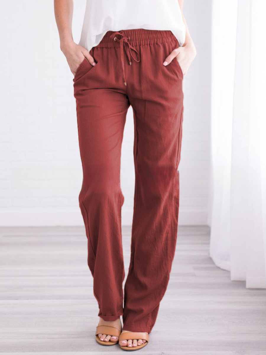 Women's Straight Leg Pull-On Pants – Lightweight Elastic Waist Trousers