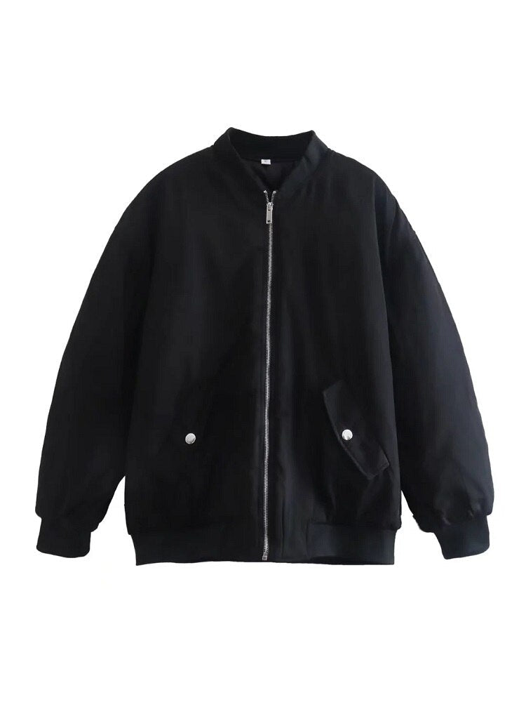 Women's Oversized Bomber Jacket – Relaxed Fit Zip-Up Jacket