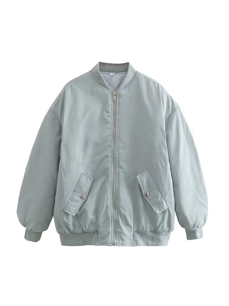 Women's Oversized Bomber Jacket – Relaxed Fit Zip-Up Jacket