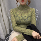 Women's High Neck Lace Blouse – Long Sleeve Fitted Evening Blouse
