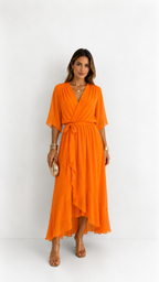 Women's V-Neck Wrap Dress – Tie Waist Flowy Occasion Dress