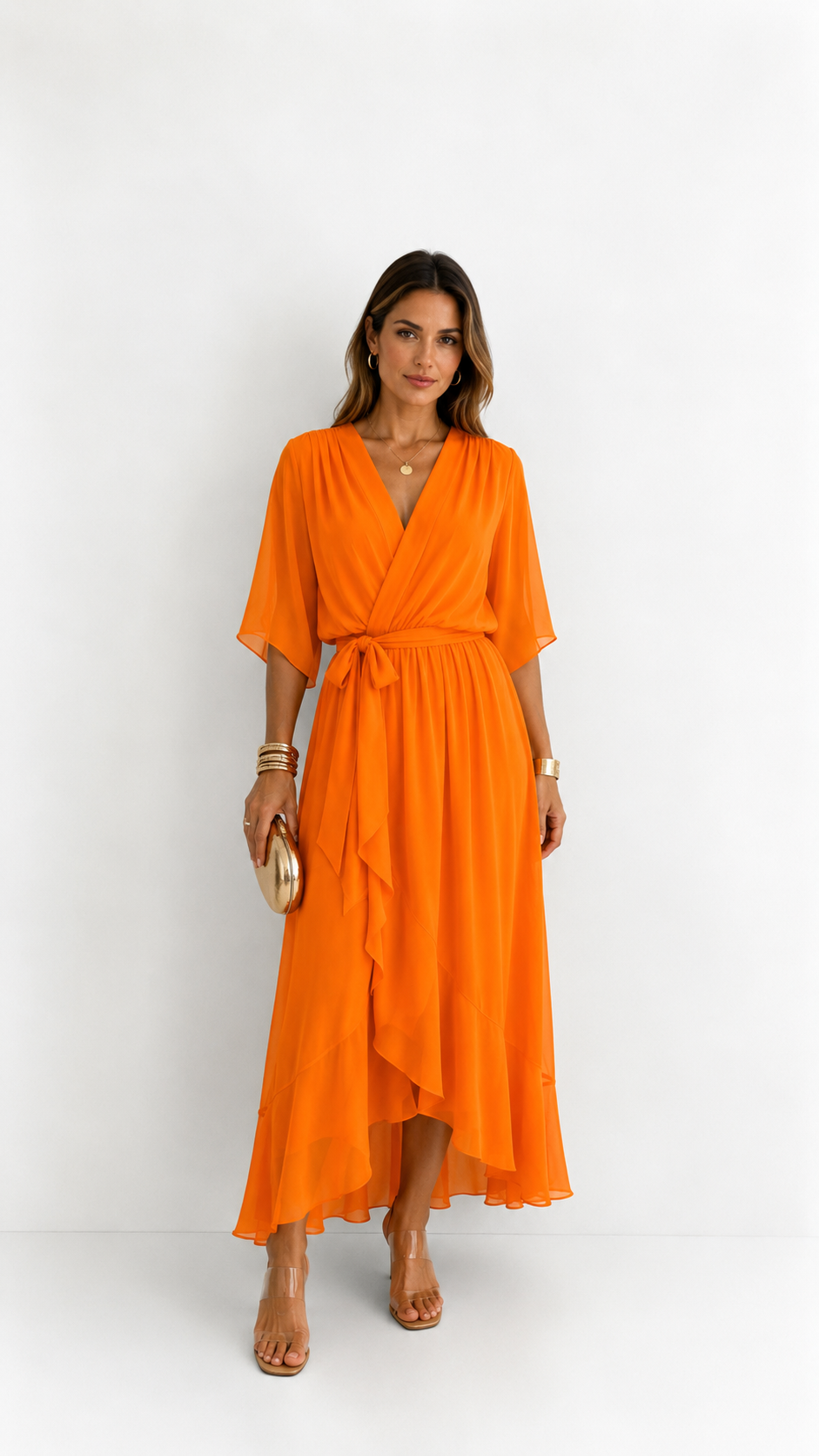 Women's V-Neck Wrap Dress – Tie Waist Flowy Occasion Dress