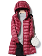 Women's Longline Puffer Coat – Lightweight Removable Hood Jacket