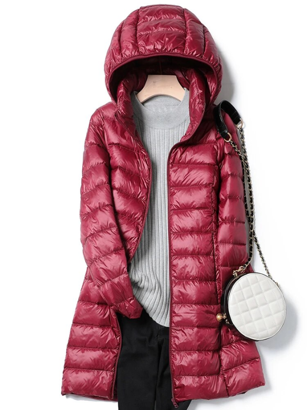 Women's Longline Puffer Coat – Lightweight Removable Hood Jacket
