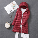 Women's Longline Puffer Coat – Lightweight Removable Hood Jacket