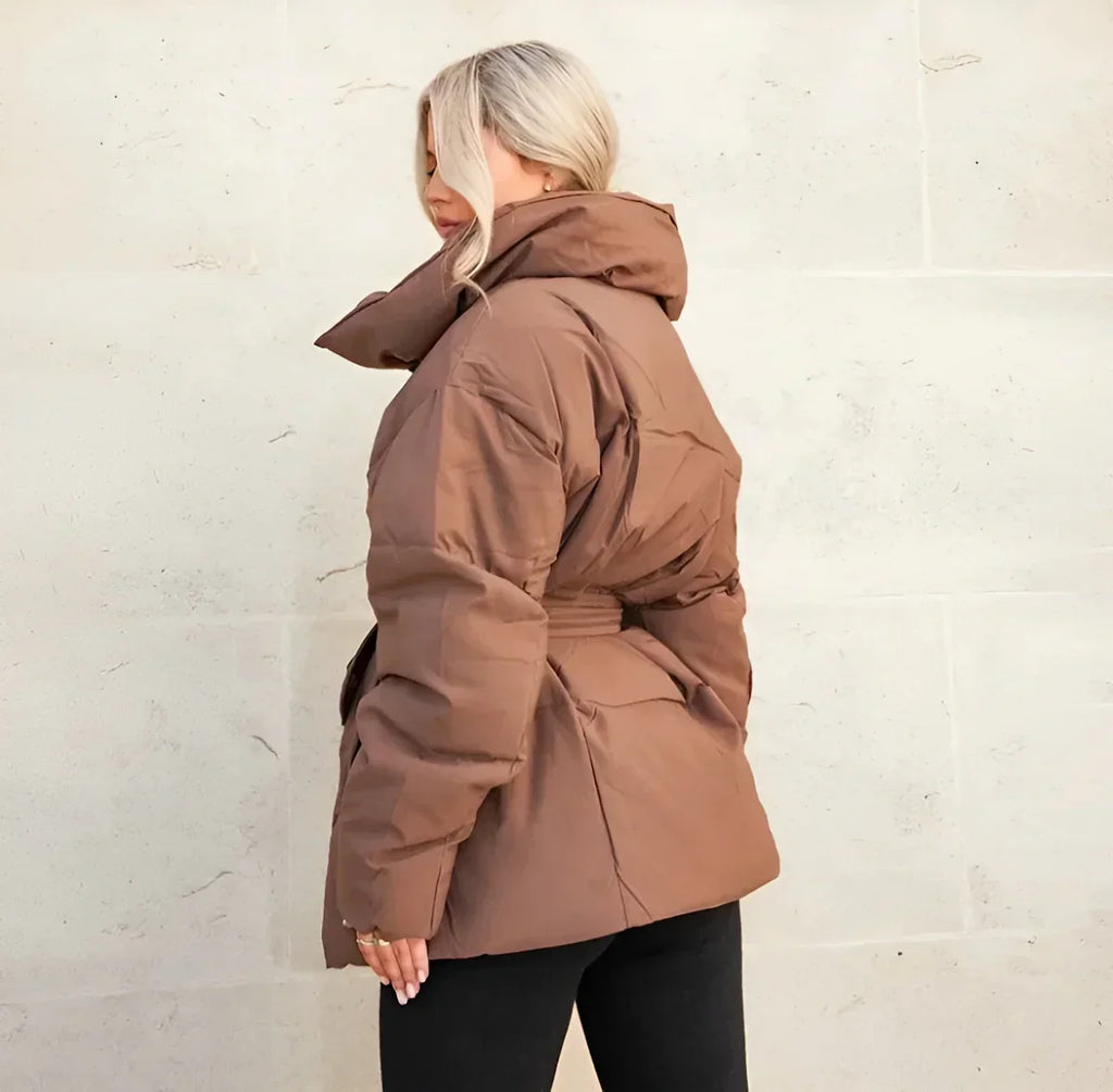 Women's Longline Belted Puffer – Quilted Hooded Winter Coat