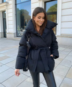 Women's Longline Belted Puffer – Quilted Hooded Winter Coat