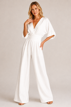 Women's Wide Leg Jumpsuit – Three-Quarter Sleeve Jumpsuit