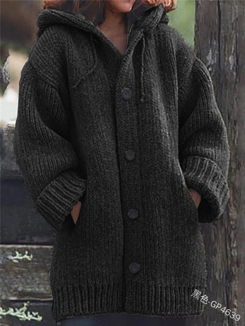 Women's Loose Hooded Cardigan – Longline Open Front Layering Cardigan