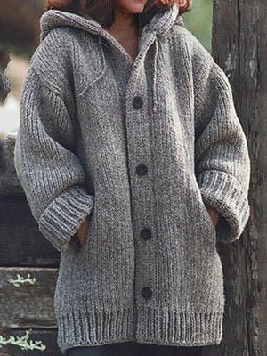 Women's Loose Hooded Cardigan – Longline Open Front Layering Cardigan