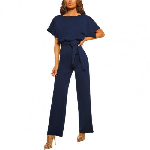 Women's Round Neck Wide Leg Jumpsuit – Relaxed Full Length Occasion Jumpsuit