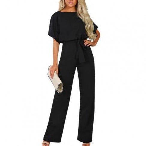 Women's Round Neck Wide Leg Jumpsuit – Relaxed Full Length Occasion Jumpsuit
