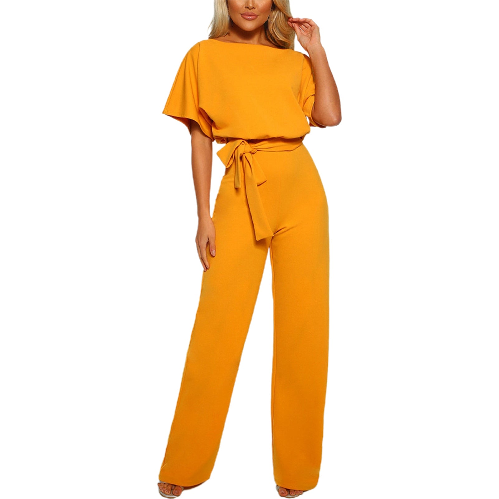 Women's Round Neck Wide Leg Jumpsuit – Relaxed Full Length Occasion Jumpsuit
