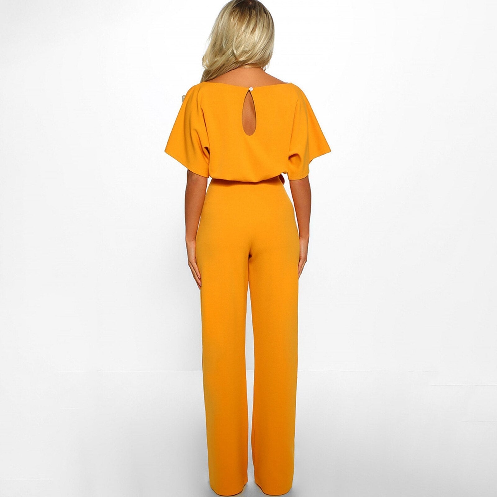 Women's Round Neck Wide Leg Jumpsuit – Relaxed Full Length Occasion Jumpsuit